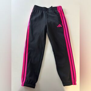 Adidas Kids Black Joggers with Pink Stripes